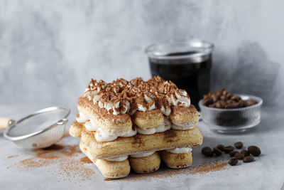 Traditional unbaked tiramisu coffee cake