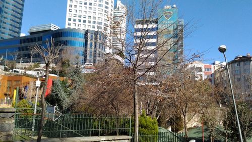 Low angle view of buildings against clear sky