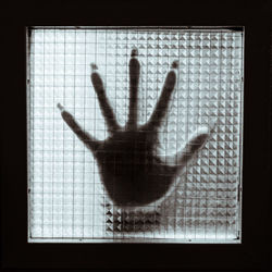 Close-up of human hand on glass window