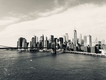 Modern buildings in city against cloudy sky