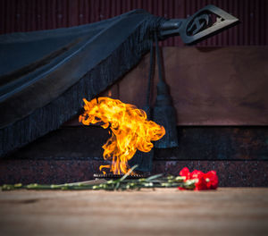 Close-up of fire on wood