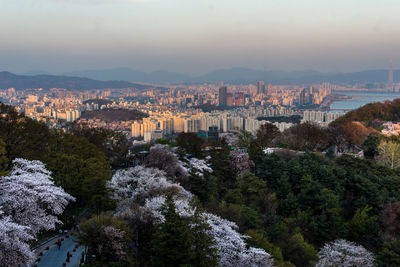 High angle view of buildings in city