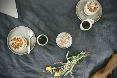 High angle view of coffee cup on table