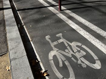 High angle view of text on street