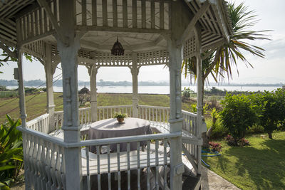 Gazebo in park against sky