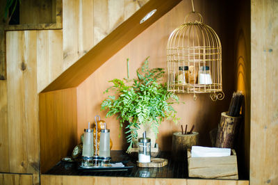 Birdcage hanging over countertop at home