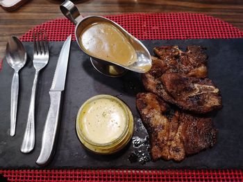 High angle view of food on table