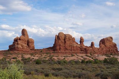 Rock formations on landscape against sky, moab