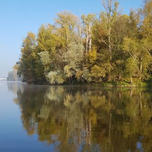 Scenic view of lake against clear sky