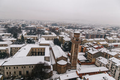 High angle view of town in winter