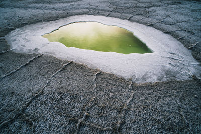 High angle view of river flowing during winter