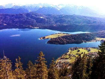 Scenic view of lake and mountains