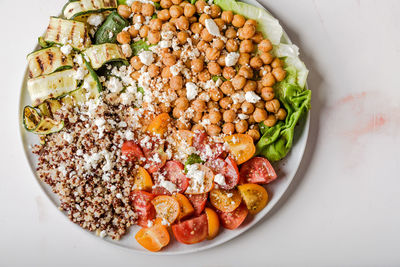 High angle view of food served in plate