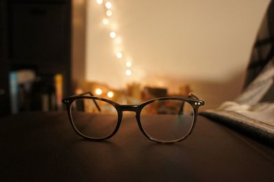 Close-up of eyeglasses on table