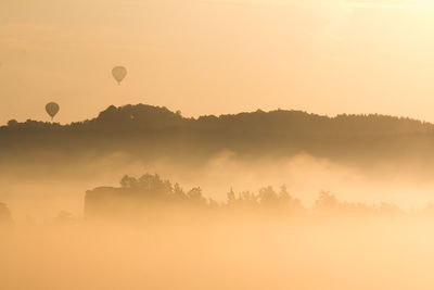 Hot air balloons in sky