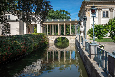 Bridge over canal in front of building