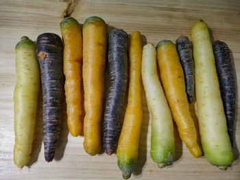 High angle view of vegetables on table