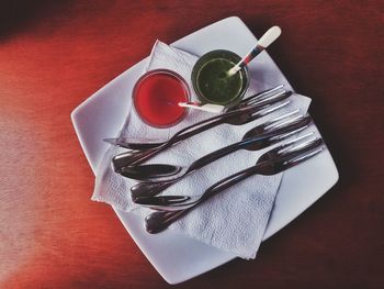 High angle view of drink on table