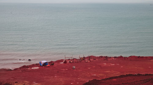 High angle view of people on beach