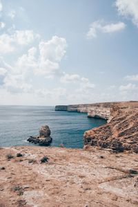 Scenic view of sea against cloudy sky