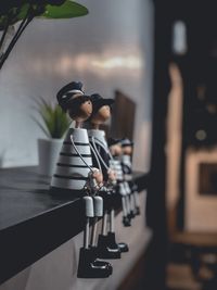 Close-up of figurine on table in restaurant