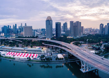 Aerial view of cityscape against sky
