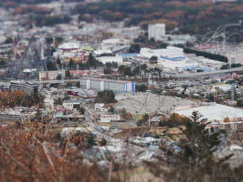 High angle view of city during winter