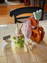 High angle view of cat on table at home