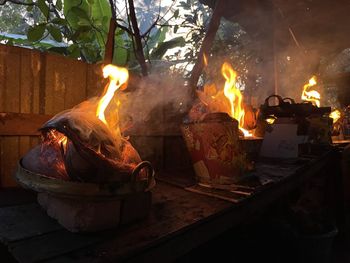 Bonfire on display at night