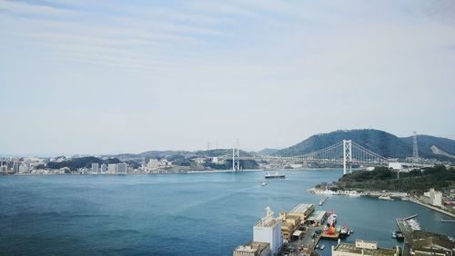 High angle view of suspension bridge