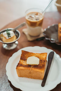 High angle view of dessert in plate on table