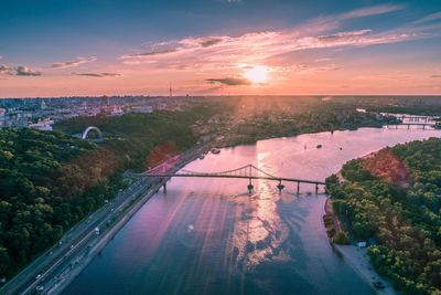 Scenic view of river against sky at sunset