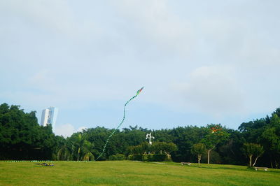 Scenic view of grassy field against sky