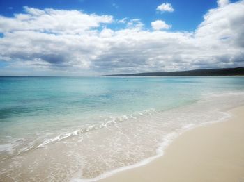 Scenic view of sea against cloudy sky