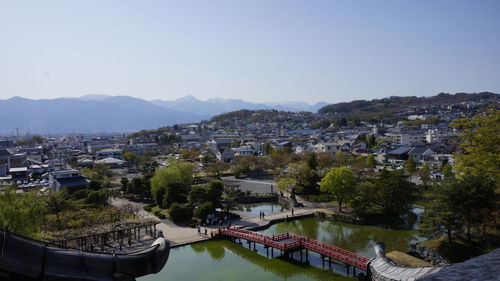 High angle view of townscape against sky