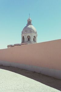 Low angle view of cathedral against clear blue sky