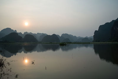 Scenic view of lake against sky during sunset