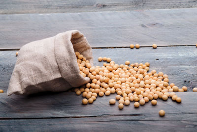 Fresh soybeans in canvas bag