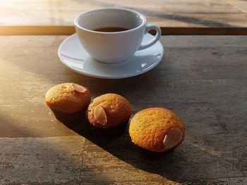 High angle view of coffee cup on table