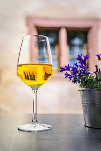 Close-up of wineglass on table