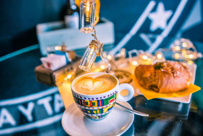 Close-up of coffee served on table at restaurant