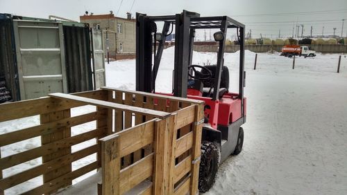 Forklift on snow