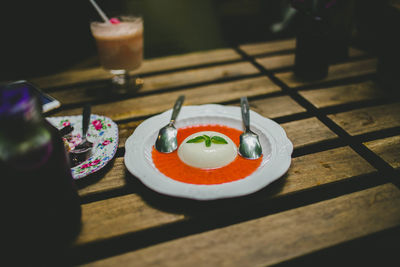 High angle view of dessert in plate on table