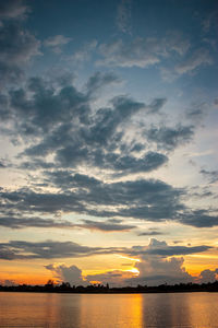 Scenic view of lake against sky during sunset