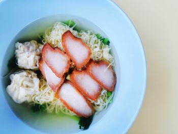 High angle view of food in plate on table