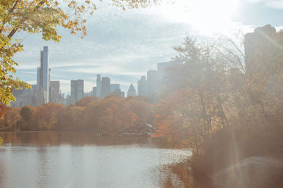 View of buildings in water