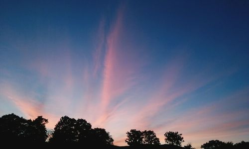 High section of silhouette trees against dramatic sky