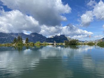 Scenic view of lake against sky