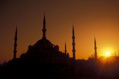 Silhouette of temple building against sky during sunset