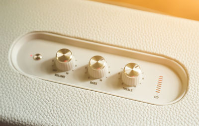 High angle view of buttons on table